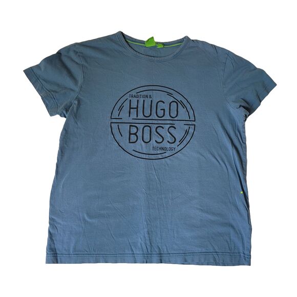 Hugo Boss T Shirt Men M Blue Graphic Logo Regular Fit Tradition & Technology - Picture 1 of 6